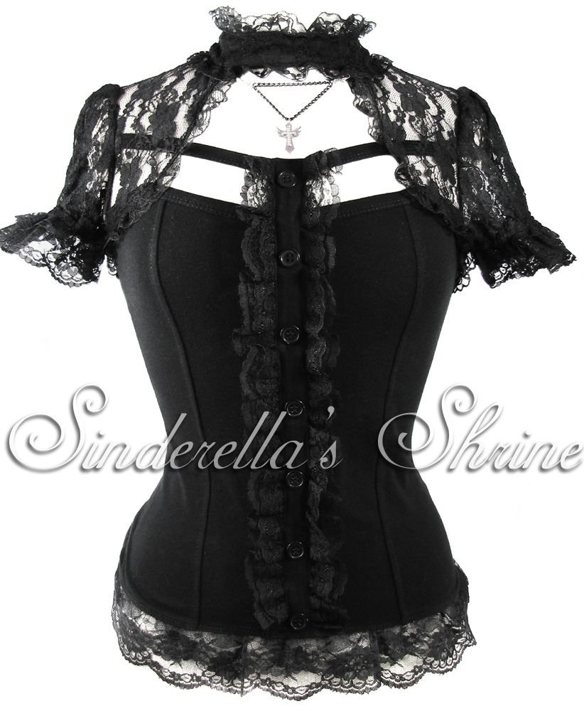 Hell Bunny Black Lace~nihilist~victorian Goth Steampunk Necklace Corset Top 6 18 Ebay 1608